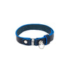  Blue leather cat collar with a magnetic breakaway feature. Showing our simplified and lightweight design with minimal hardware.