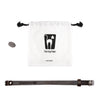 Linen bag containing the brown leather cat collar and a clasp for a lighter magnetic pull force.