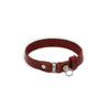 Red leather cat collar with a magnetic breakaway feature. Showing our simplified and lightweight design with minimal hardware.