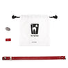  Linen bag containing the leather cat collar, a red keeper, and a clasp for a lighter magnetic pull force.