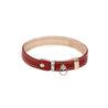 Red and rose reversible leather cat collar with a magnetic breakaway feature. Showing our simplified and lightweight design with minimal hardware.
